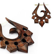 16G sono wood tribal ornament earrings with hand-carved design for unique style and lightweight comfort, ideal for sensitive skin.