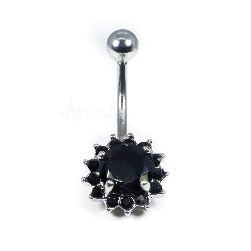 14G Surgical Steel Belly Ring - CZ Flower Design