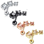 16G surgical steel cartilage earring with three sparkling cubic zirconia gems, featuring a lightweight design for comfortable all-day wear.