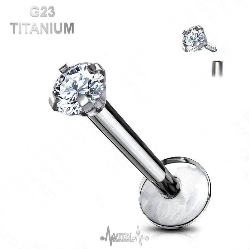 16G Titanium Labret Stud - CZ Gem