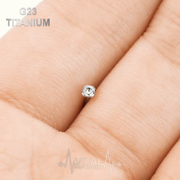 Titanium Corkscrew Nose Stud With 2mm Prong Set Cubic Zirconia Clear Diamond Gem