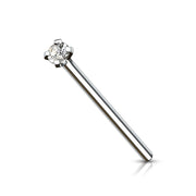 18G titanium nose stud with 2mm cubic zirconia gem, designed for comfort with L-bend or corkscrew options.