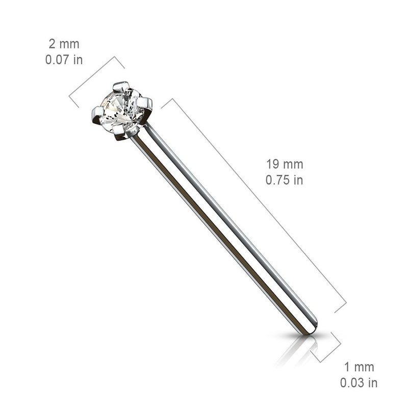 18G titanium nose stud with 2mm cubic zirconia gem in L-bend design for comfortable everyday wear