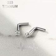 20G titanium L-bend nose stud with 2mm cubic zirconia gem for stylish and comfortable daily wear