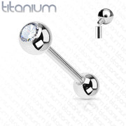 14G titanium barbell with press-fit cubic zirconia clear diamond gem for comfortable body piercing wear