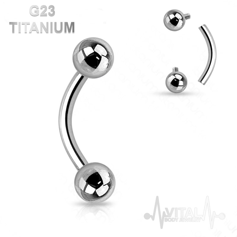 16G titanium curved eyebrow barbell with 3mm gem ball ends for stylish and comfortable piercings