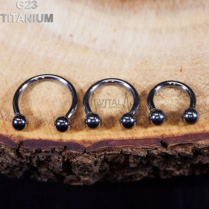 14G Titanium Internally Threaded Septum Ring, Horseshoe, Curved Barbell, Circular Bent Barbell, Balls Ends,  • Vital Body Jewelry