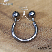 14G titanium septum ring with internally threaded design for easy wear, hypoallergenic material for sensitive skin, and smooth mirror finish.