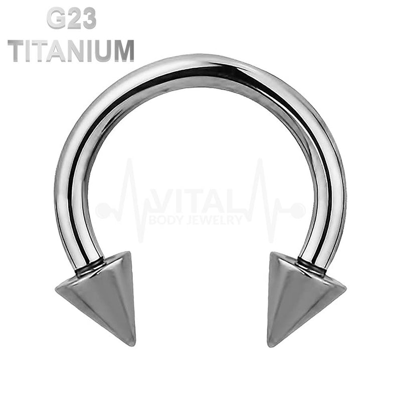 14G titanium septum ring with horseshoe design and spike ends for stylish piercings, available in 3/8" and 1/2" sizes