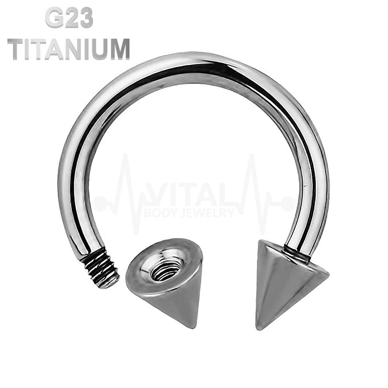 14G titanium septum ring with horseshoe design and spike ends, crafted for comfort and secure fit, ideal for sensitive skin