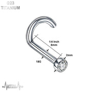 18G titanium corkscrew nose stud with 2mm cubic zirconia gem for a secure and comfortable fit
