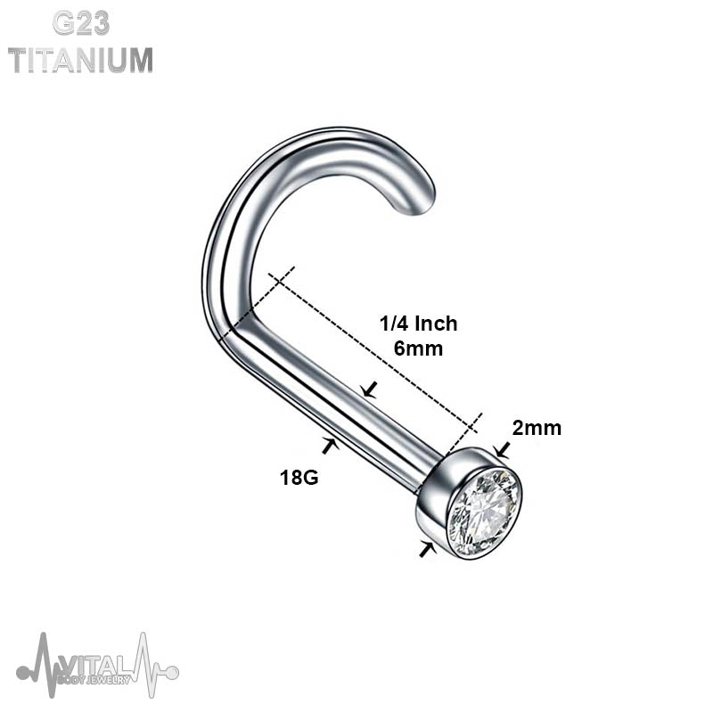 18G titanium corkscrew nose stud with 2mm cubic zirconia gem for a secure and comfortable fit