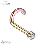 18G titanium corkscrew nose stud with 2mm cubic zirconia gem for secure and comfortable wear in multiple elegant colors