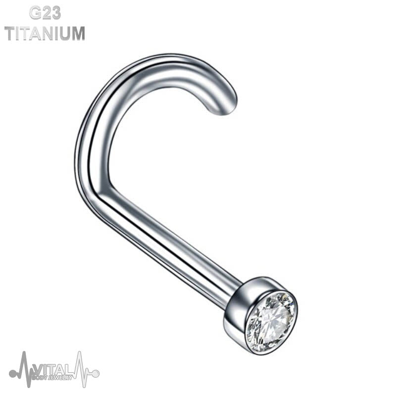 18G Titanium Corkscrew Nose Stud - 2mm CZ Gem