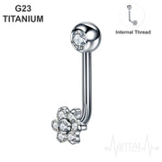 14G titanium vertical hood barbell with flower jewel, elegantly designed for comfort and style, perfect for sensitive skin piercings