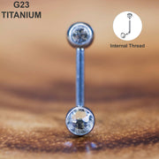 14G titanium VCH barbell with clear cubic zirconia gem, internally threaded design for smooth insertion and comfortable wear