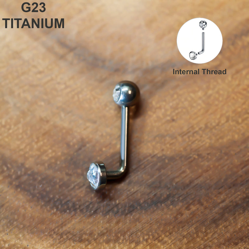 14G titanium VCH barbell with clear CZ gem, internally threaded design for smooth insertion and comfortable wear