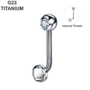 14G titanium VCH barbell with clear CZ gem, internally threaded design for comfort and smooth insertion