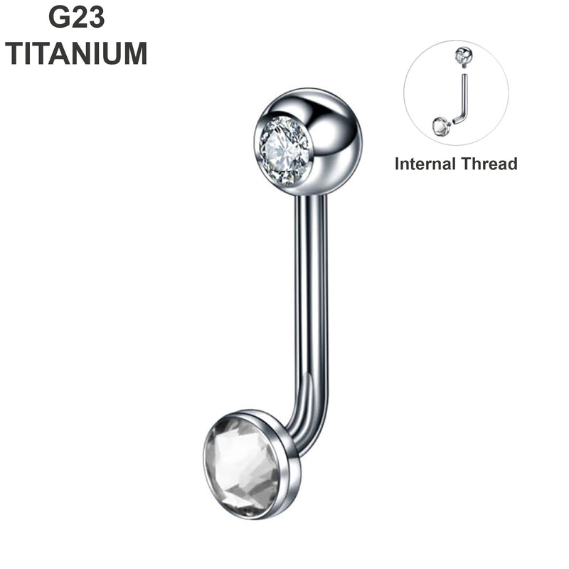14G titanium VCH barbell with clear CZ gem, internally threaded design for comfort and smooth insertion