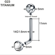 14G titanium VCH barbell with clear cubic zirconia gem, internally threaded design for comfortable wear
