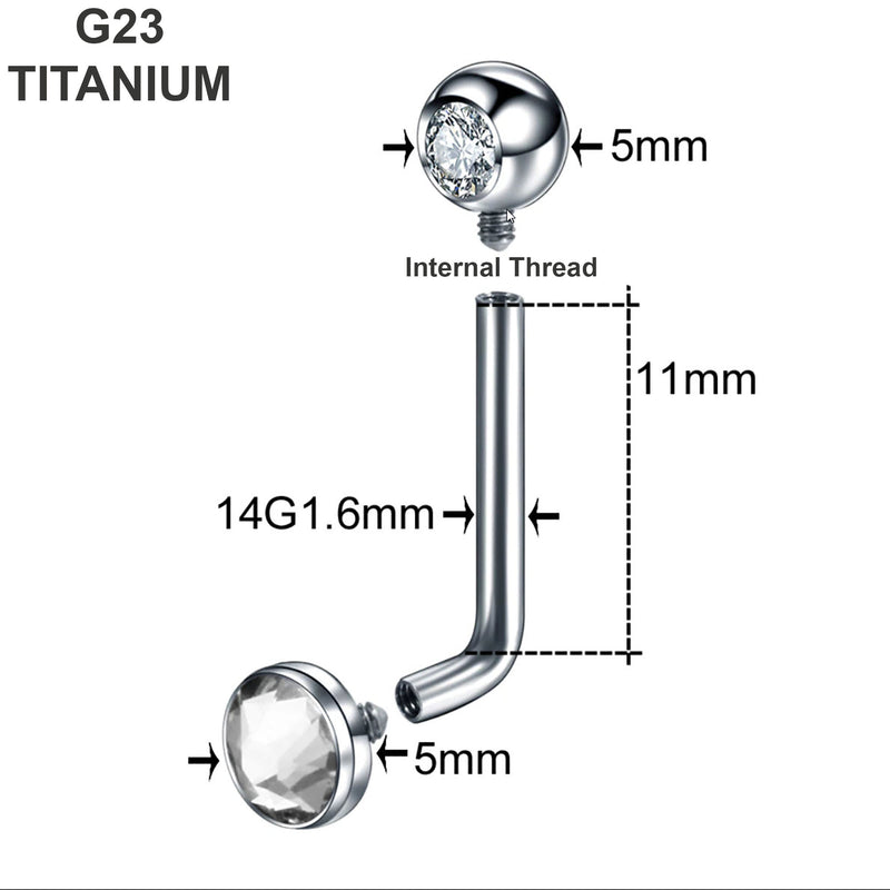 14G titanium VCH barbell with clear cubic zirconia gem, internally threaded design for comfortable wear