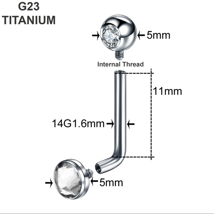 14G G23 Titanium Christina Vertical Hood with clear Gems, VCH Barbell, Internally Threaded