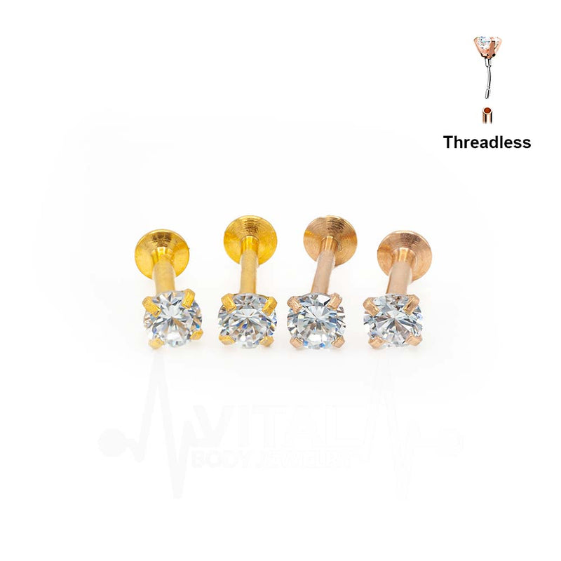 18G surgical steel labret stud with prong set cubic zirconia gem for comfortable and stylish lip piercing