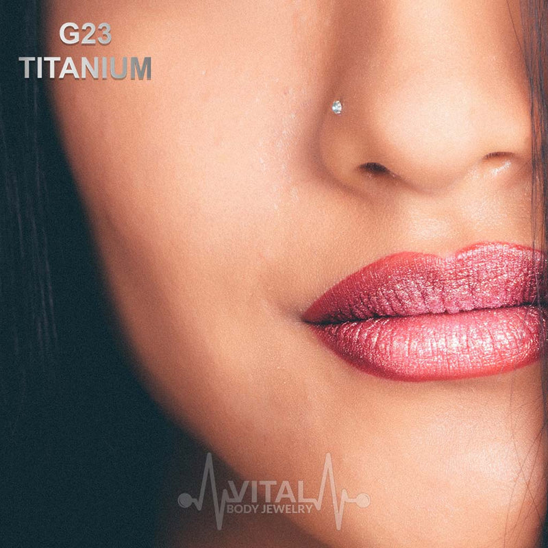 18G Titanium Corkscrew Nose Stud - 2mm CZ Gem