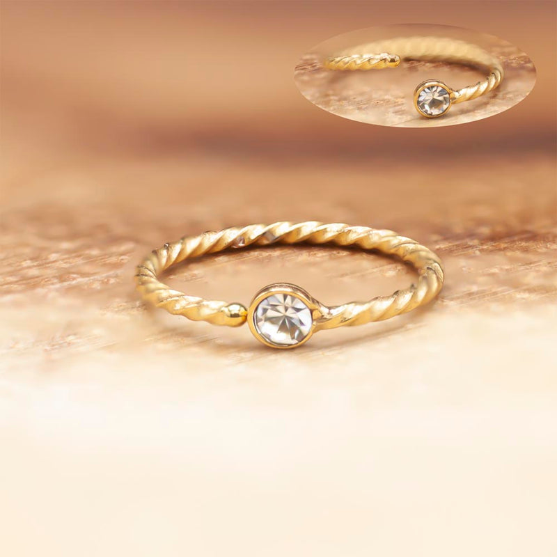 20G PVD Coated Steel Nose Ring - Twisted Design with CZ Gem Ball