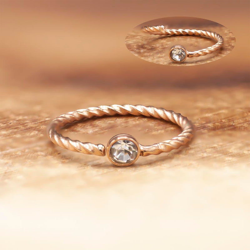 20G PVD Coated Steel Nose Ring - Twisted Design with CZ Gem Ball