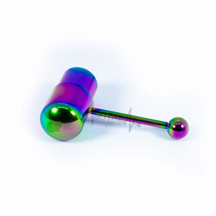 Rainbow Vibrating Tongue Ring Barbell, Batteries Included, Externally Threaded - vitalbodyjewelry