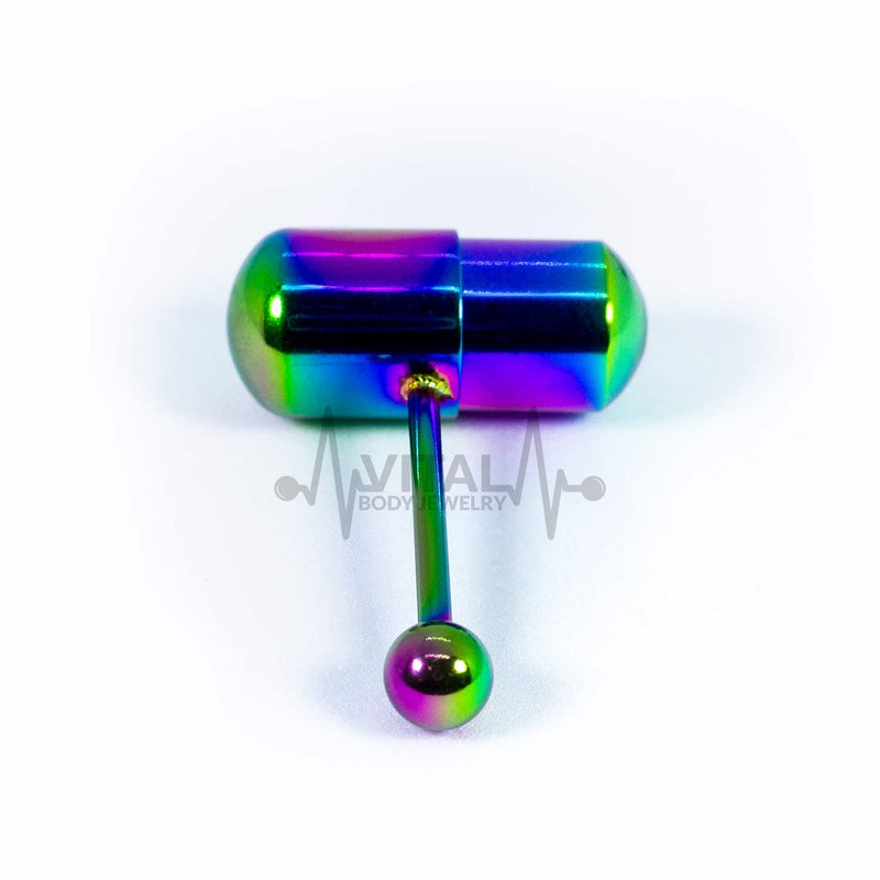 14G Surgical Steel Tongue Ring - Rainbow Vibrating Design  Vital Body  Jewelry