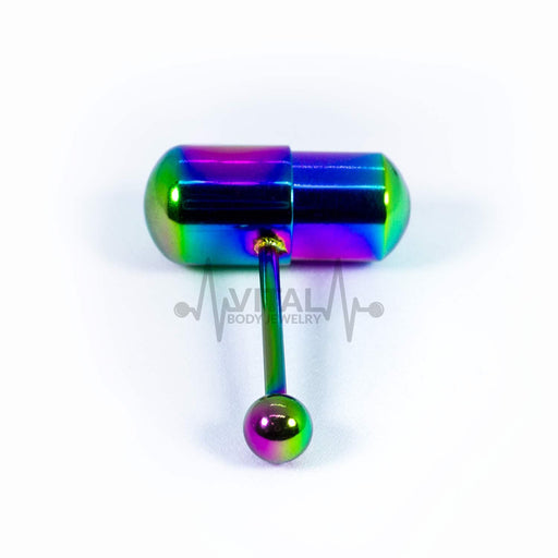 14G Surgical Steel Tongue Ring - Rainbow Vibrating Design Vital Body Jewelry 14G Surgical Steel Tongue Ring - Rainbow Vibrating Design Vital Body Jewelry
