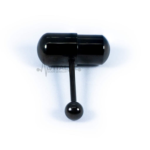 Black Vibrating Tongue Ring Barbell, Batteries Included, Externally Threaded - vitalbodyjewelry