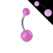 14G surgical steel belly button ring with glow-in-the-dark balls for a vibrant nightlife look.