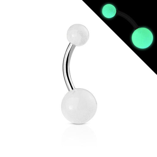 Surgical Steel • Navel Belly Button Ring, Glow In The Dark Balls, Bioluminescent, 14G, Externally Threaded • Vital Body Jewelry