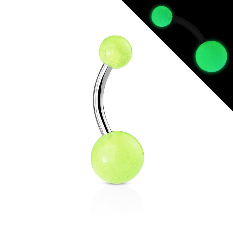 14G surgical steel belly button ring with glow in the dark balls for a vibrant and eye-catching look.