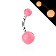 Surgical Steel • Navel Belly Button Ring, Glow In The Dark Balls, Bioluminescent, 14G, Externally Threaded • Vital Body Jewelry