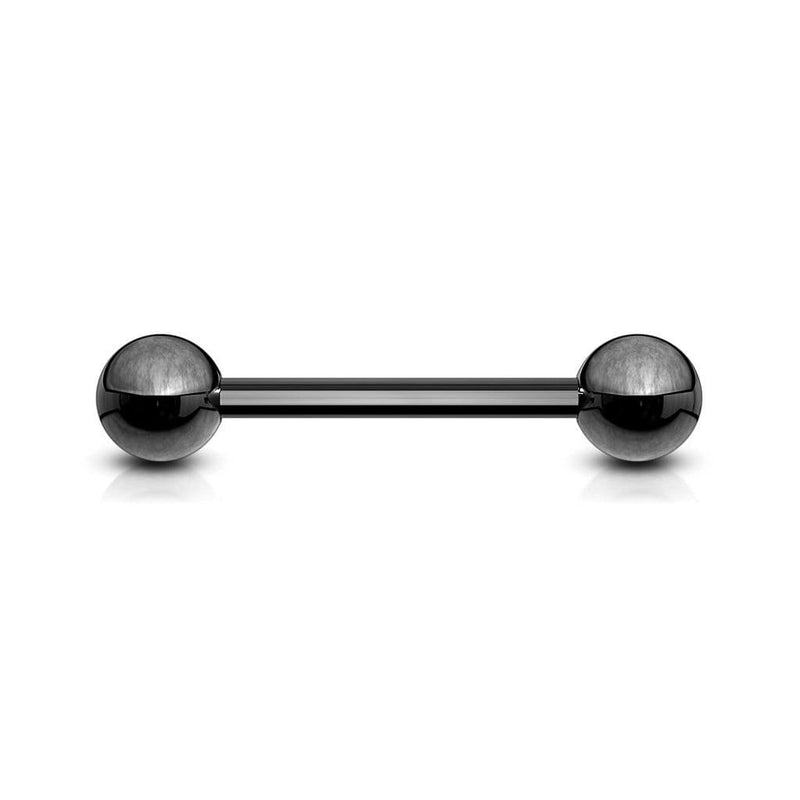 14G PVD coated surgical steel nipple barbell with smooth black finish, designed for comfort and secure fit with external threading