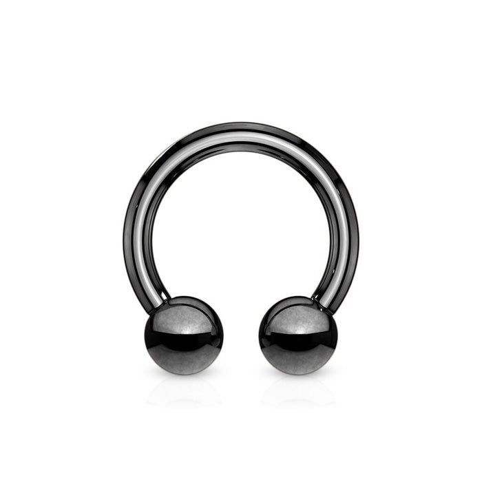 Surgical Steel • Black, Septum Ring, Horseshoe, Circular Bent Barbell, PVD Coated, Externally Threaded, Balls Ends • Vital Body Jewelry