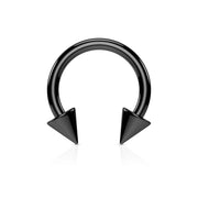 14G PVD coated surgical steel circular bent barbell with spikes, designed for various piercings including earlobes and septum.