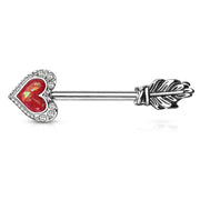 14G surgical steel nipple barbells in arrow heart design with opal and cubic zirconia outline for stylish body jewelry addition