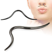 14G PVD coated surgical steel septum ring with whimsical mustache design for playful style and secure fit