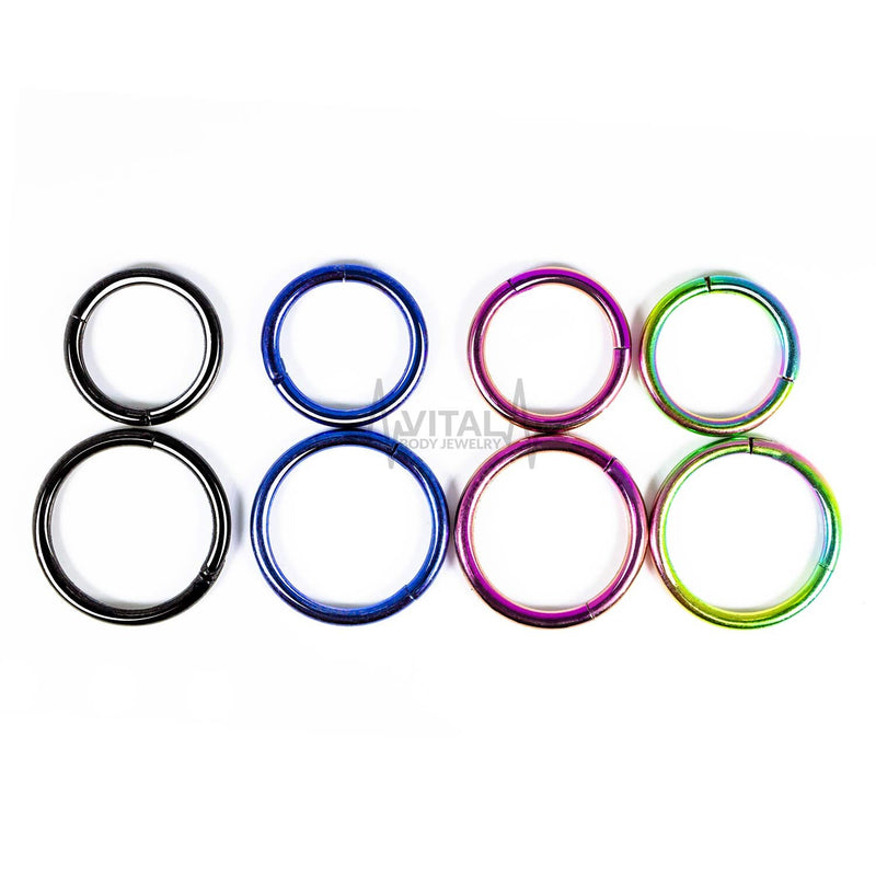 16G titanium seamless hinged septum ring with a smooth design, available in 5/16" and 3/8" diameters for comfortable daily wear