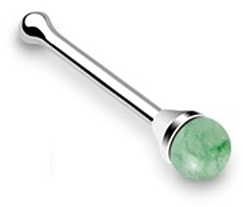 20G sterling silver nose bone stud with semi-precious turquoise, tiger eye, green jade, and white jade options