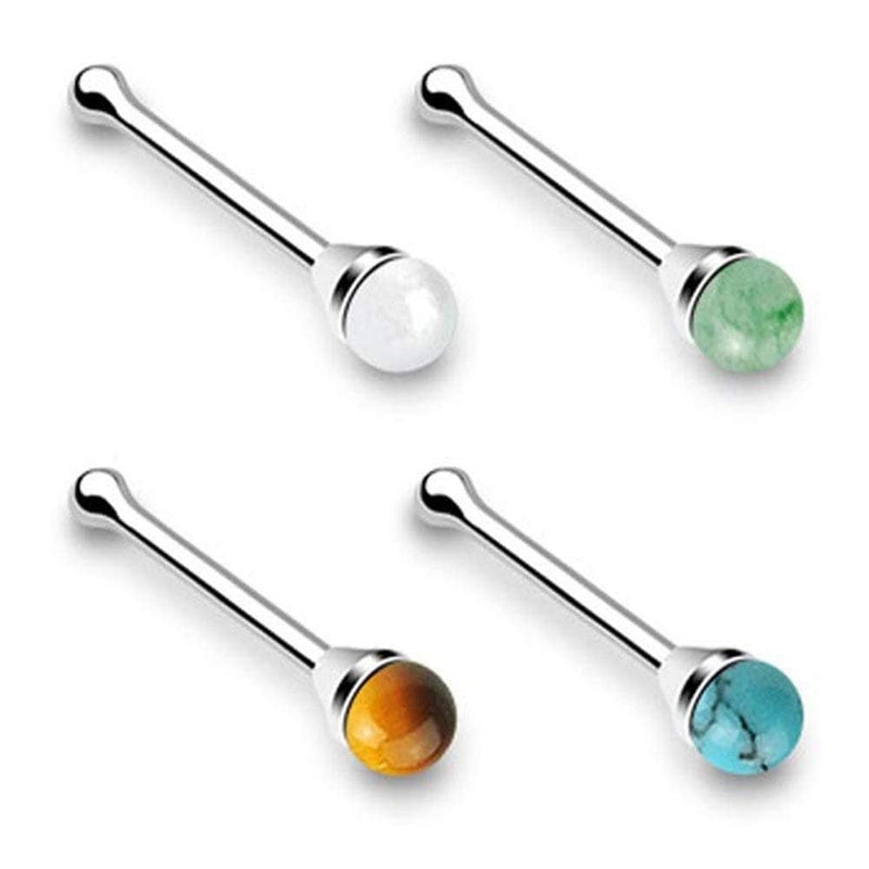 20G sterling silver nose bone stud with turquoise semi-precious stone for a stylish and unique look
