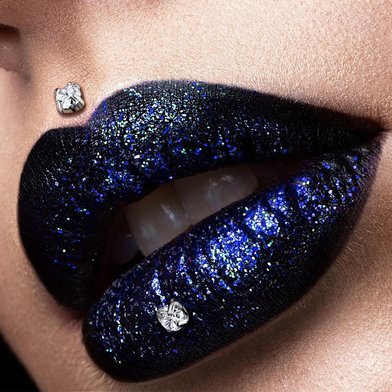 16G titanium labret stud with 3mm cubic zirconia gem, internally threaded design for a secure fit and comfort