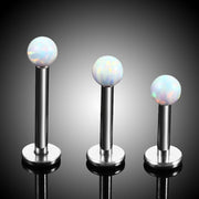 16G surgical steel labret stud with opal gem, internally threaded design for comfortable lip and cartilage piercings
