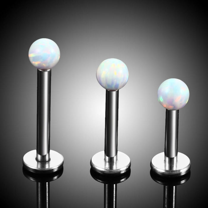 Stainless Steel • Opal, Labret Stud, 16G, Internally Threaded, For Monroe, Lip, Ear, Cartilage, Tragus & Helix Piercings
