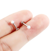 16G surgical steel labret stud with opal gem, internally threaded design, suitable for lip and cartilage piercings